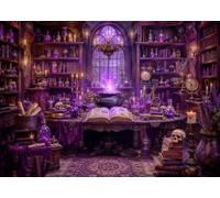 CORFOTO 6x4FT Tessuto Laboratorio Magico Viola con Libro Aperto Sfondo | Arcano Magico Viola con Libro Aperto Sfondo Festa Mago Halloween Decorazioni Festa Banner Photo Booth Props Personalizzabile