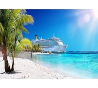 CORFOTO 7x5ft Sfondo per nave da crociera Sfondo del Mar dei Caraibi Palme Spiaggia tropicale Isola Fondali fotografici Crociera estiva Viaggi Forniture per feste Puntelli di compleanno in crociera