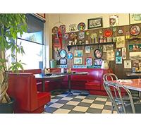 CORFOTO 8x6ft Tessuto Retro American Restaurant Backdrop American Fame Wall Backdrop Classico 50s Eatery Drammatico Area di gioco Decor Bambino Compleanno Backdrop Adulti Ritratto Studio Props
