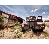 CORFOTO Highway 66 Abbandonato Ristorante Backdrop 7x5ft American Antique Car Photography Backdrop occidentale Autostrada Blu Cielo Bianco Nube Sfondo Adulti Ritratto Studio Photo Booth