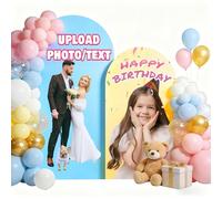 CORFOTO Sfondi ad arco personalizzati, foto e testo personalizzati, adatti per matrimoni, compleanni, decorazioni per baby shower (1,2 m, 1,4 m, 1,8 m, 2,1 m, 2,2 m)