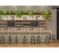 CORFOTO Sfondi Bar Industriale 6x3m Piastrelle Retrò Piante Appese Scaffale Bottiglie Lampade Sfondo per Locali Caffè Ristorante Tenda Poliestere Stile Urbano