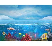 CORFOTO Sfondi Oceano Stratificato 3x2m Superficie Barriera Corallina Pesci Tropicali Paesaggio Sottomarino Tenda Poliestere Decorazione Parete Scena Ecologica Paradiso Marino