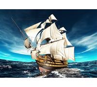 CORFOTO Sfondo Avventura Nautica con Vascello Classico Antica Nave a Vela Onde del Mare Cielo Blu Tema Esplorazione Retro 3x2.5m Poliestere per Fotografia Decorazione