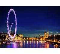 CORFOTO Sfondo Cielo Notturno Londra con London Eye Tamigi Big Ben Parlamento Paesaggio Urbano Illuminato Tema Romantico Landmark 2.7x1.8m Poliestere per Fotografia Decorazione