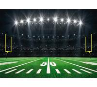 CORFOTO Sfondo in Tessuto 2.1x1.5m Linea dei 50 Yard dello Stadio di Calcio con Campo Illuminato, Pali della Porta e Tribune per Foto di Giorno di Partita e Festa del Super Bowl