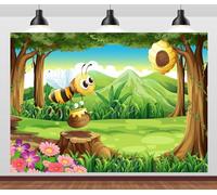 CORFOTO Sfondo tessile 1.5x1.2m api che raccolgono miele nel bosco primaverile. Decorazioni per feste a tema api e cabine fotografiche.