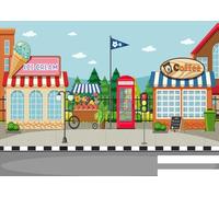 CORFOTO Tessuto 1.5x1.2m Sfondo Strada Urbana Gelateria Caffè Cabina Telefonica Rossa Scena Urbana Sfondo Fotografico per Compleanno Bambino Accessori Foto