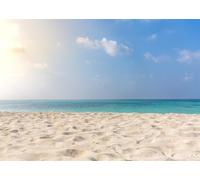 CORFOTO Tessuto 1.5x1.2m Spiaggia Sabbia Bianca Tropicale Sfondo Rivage Sabbioso Pristino con Oceano Turchese e Cielo Blu Chiaro Sfondo Fotografico per Festa a Tema Vacanze Estive Accessori Foto