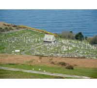 CORFOTO Tessuto 1,5x1m (5x3FT) Sfondo Cimitero sul Mare Chiesa in Pietra Tombe Scogliera Oceanica per Memoriale Viaggio Adulti