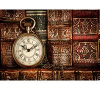 CORFOTO Tessuto 1.5x1m Orologio da Tasca Vintage Sfondo Orologio da Tasca in Ottone Antico con Vecchi Libri in Pelle Sfondo Fotografico per Festa a Tema Tempo Retro Accessori Foto