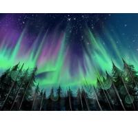 CORFOTO Tessuto 2.1x1.5m Luci del Nord Aurora Sfondo Aurora Boreale Magica Verde-Viola su Foresta di Pini Cielo Notturno Sfondo Fotografico per Natura Viaggio Festa Accessori Foto