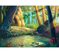 CORFOTO Tessuto 2.5x1.8m Ruscello Foresta Incantata Sfondo Giungla Magica Cartone Animato con Ruscello Luminoso e Fogliame Lussureggiante Sfondo Fotografico per Festa a Tema Fantasia Accessori
