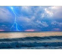 CORFOTO Tessuto 2.5x1.8m Sfondo Tempesta Marina Drammatica Fulmine Onde Oceaniche con Nubi Temporalesche e Riflessi Colorati del Tramonto per Festa Tema Meteo Accessori Foto