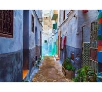 CORFOTO Tessuto 3.5x2.5m Sfondo Vicolo Blu Marocchino Chefchaouen Strada lastricata Muri Colorati Sfondo Fotografico per Decorazioni di Festa a Tema Viaggio Accessori Foto