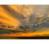 CORFOTO Tessuto 3.5x3m Tramonto Dorato sull'Oceano Sfondo Cielo Arancione e Giallo Drammatico sul Mare Calmo con Nuvole Sfondo Fotografico per Festa a Tema Paesaggio Naturale Accessori Foto