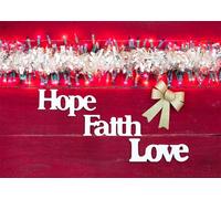 CORFOTO Tessuto 3x2.5m Natale Speranza Fede Amore Sfondo Muro di Legno Rosso con Luci di Natale Lametta Fiocco d'Oro Sfondo Fotografico per Festa Festiva Accessori Foto