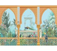 CORFOTO Tessuto 3x2.5m Sfondo Arco Marocchino Pavone Giardino Tropicale Architettura Islamica Sfondo Fotografico per Festa Matrimonio Viaggio Festival Accessori Foto