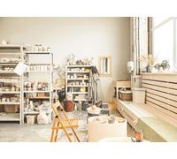 CORFOTO Tessuto 3x2.5m Sfondo Laboratorio di Ceramica Moderno Spazio Creativo con Strumenti e Spazio di Lavoro per Festa Tema Studio d’Arte Accessori Foto