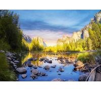 CORFOTO Tessuto 3x2.5m Valle Parco Nazionale Yosemite Sfondo Fiume Merced con El Capitan e Half Dome al Tramonto Sfondo Fotografico per Festa a Tema Parco Nazionale USA Accessori Foto