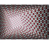 CORFOTO Tessuto 4.5x2.5m Sfondo Tunnel di Cuori Scacchiera Rosso Nero Bianco Illusione Ottica Tunnel 3D Sfondo Fotografico per San Valentino Festa Disco Accessori Foto