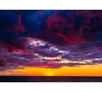 CORFOTO Tessuto 4.5x2.5m Tramonto Infuocato sull'Oceano Sfondo Nuvole Rosse e Viola Profonde sul Mare al Tramonto Sfondo Fotografico per Festa a Tema Natura Drammatica Accessori Foto
