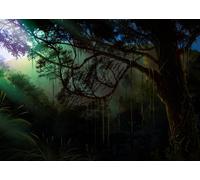 CORFOTO Tessuto 4.5x3m Foresta Pluviale Incantata Sfondo Giungla Nebbiosa con Grandi Alberi e Raggi di Sole Sfondo Fotografico per Festa a Tema Fantasia Magica Accessori Foto