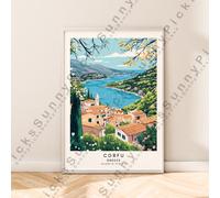 Corfu Illustrazione Stampa Grecia Viaggi Poster Muro Art Décor Regalo