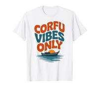 Corfù Vibes Only, Retro isola greca estate barca e tramonto Maglietta