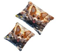 Corgi-1442 - Trousse per cosmetici tascabili con scritta "Happy Smiling", impermeabile, senza cerniera, 2 pezzi, Multicolore 07, A：7.1x5.8in/18x14.8cm，B:4.7x4.5in/12x11.5cm