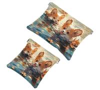 Corgi-1442 - Trousse per cosmetici tascabili con scritta "Happy Smiling", impermeabile, senza cerniera, 2 pezzi, Multicolore 09, A：7.1x5.8in/18x14.8cm，B:4.7x4.5in/12x11.5cm