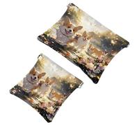 Corgi-1453 - 2 sacchetti impermeabili per il trucco, con scritta "Happy Smiling", idea regalo per donne, Multicolore 10., A：7.1x5.8in/18x14.8cm，B:4.7x4.5in/12x11.5cm