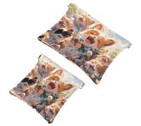 Corgi-1453 - 2 sacchetti impermeabili per il trucco, con scritta "Happy Smiling", idea regalo per donne, Multicolore 06, A：7.1x5.8in/18x14.8cm，B:4.7x4.5in/12x11.5cm