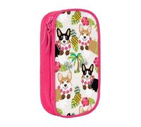 Corgi, astuccio con stampa hawaiana tropicale estiva con ananas, pratico astuccio multi-scomparto per ufficio, viaggi, scuola, arte e forniture quotidiane, rosa, Taglia unica, Con tasca per il