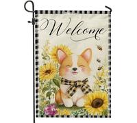 Corgi, bandiera da giardino di benvenuto, girasole giallo, decorazione floreale per esterni, striscione in iuta su entrambi i lati, per la primavera e l'estate, decorazione per la casa, 30,5 x 45,7