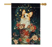 Corgi, bandiera floreale da giardino con notte stellata, per la primavera e l'estate, decorazione per la casa del cane, per feste in cortile, decorazione per prato all'aperto, 71 x 101 cm