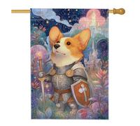 Corgi, bandiera per la casa, fantasiosa armatura castello nessuno blu double face in iuta decorativa per portico anteriore per esterni, cortile, prato, patio, porta d'ingresso, 71 x 101 cm