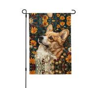 Corgi, bandiere da giardino primaverili con fiori floreali, 28 x 40 cm, su entrambi i lati, bandiere da giardino per esterni, bandiere da giardino per vacanze