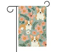 Corgi - Bandiere da giardino primaverili con fiori floreali, 30,5 x 45,7 cm, doppia faccia, bandiera estiva da giardino di benvenuto, bandiere da giardino, decorazioni stagionali per le vacanze