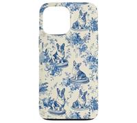 Corgi Blue Toile Cream Floral Vintage Dog Art Estetica Custodia per iPhone 13 Pro Max