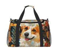 Corgi, borsa da trasporto pieghevole con stampa floreale e fiori primaverili, grande capacità, per viaggi di fine settimana in aereo