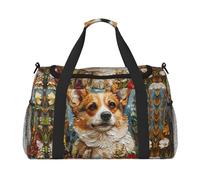 Corgi, borsa da viaggio con stampa floreale con fiori primaverili, borsa da weekender, borsa da allenamento, borsa da yoga, borsone per oggetti personali per Audlts, Nero , Taglia unica