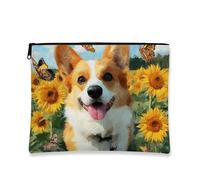 Corgi, borsa per il trucco floreale, borsa da viaggio per donne, borsa da viaggio per cosmetici, borsa portatile in tela con cerniera, organizer per articoli da toeletta regalo per amanti degli