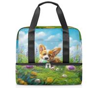 Corgi, borsone sportivo con uovo di Pasqua per donne, uomini, ragazzi e ragazze, 21 l, per il fine settimana e la notte, separato, per viaggi, palestra, yoga, Colore, Grande, Organizer per borse