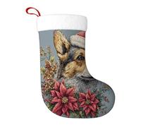 Corgi, calze natalizie natalizie, con foglie di stella di Natale, decorazioni rosse per casa, camino, albero, ringhiera, ufficio, negozio, decorazione per le vacanze, 28 x 45 cm