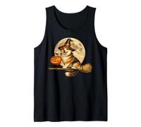 Corgi Cappello da Strega Jack O Lantern Pumpkin Full Moon Scopa Canotta