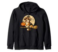 Corgi Cappello da Strega Jack O Lantern Pumpkin Full Moon Scopa Felpa con Cappuccio