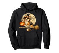 Corgi Cappello da Strega Jack O Lantern Pumpkin Full Moon Scopa Felpa con Cappuccio
