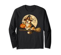 Corgi Cappello da Strega Jack O Lantern Pumpkin Full Moon Scopa Maglia a Manica