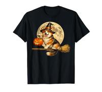 Corgi Cappello da Strega Jack O Lantern Pumpkin Full Moon Scopa Maglietta